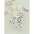 thumbnail image 4 of Bagilaanoe 3Pcs Newborn Baby Girl Valentine's Day Outfits Lace Patchwork Long Sleeve T Shirts Tops + Flared Trousers + Headband 6M 12M 18M 24M Infant Long Pants Set, 4 of 9