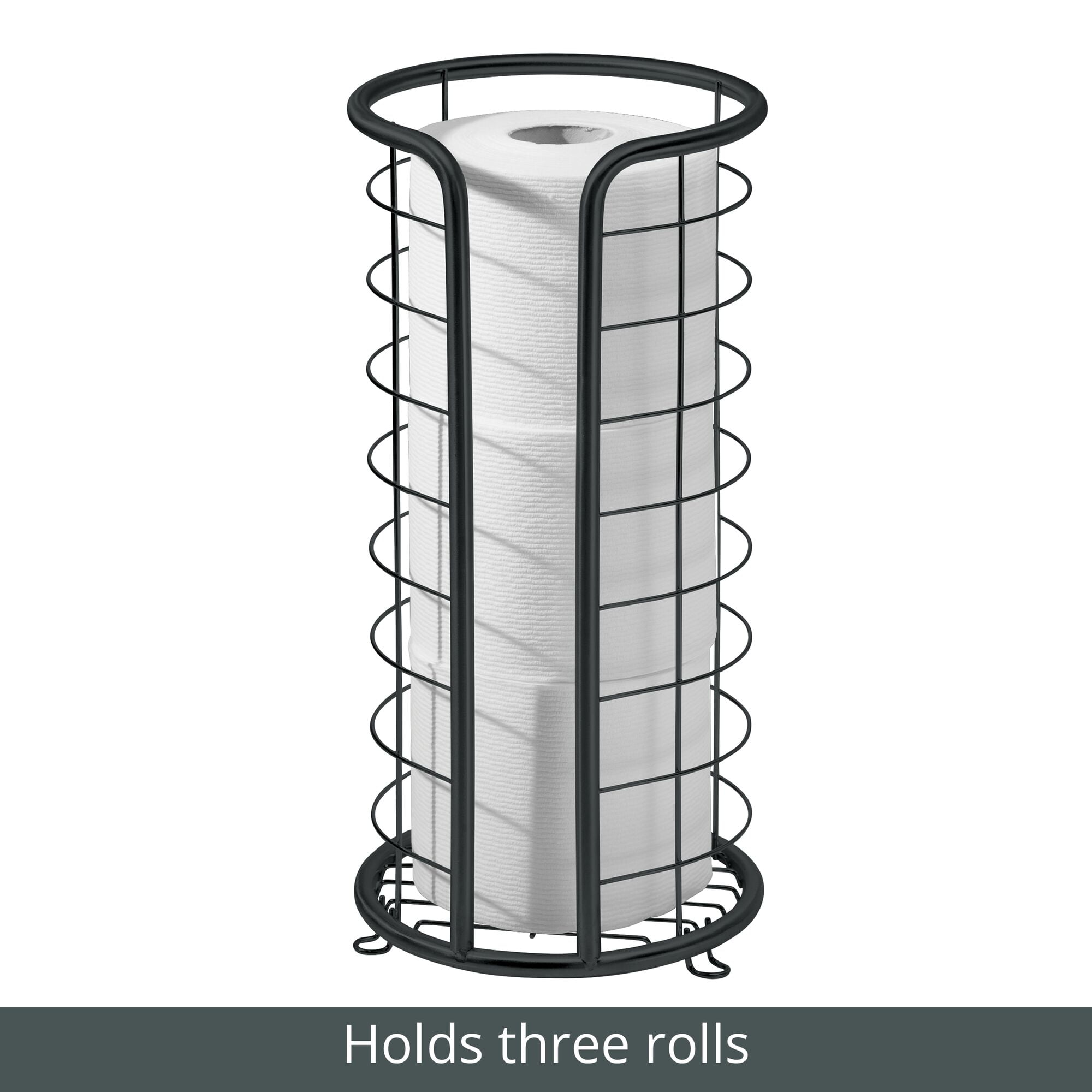 mDesign Metal Toilet Paper Holder - Freestanding 3 Roll Reserve - Matte Black