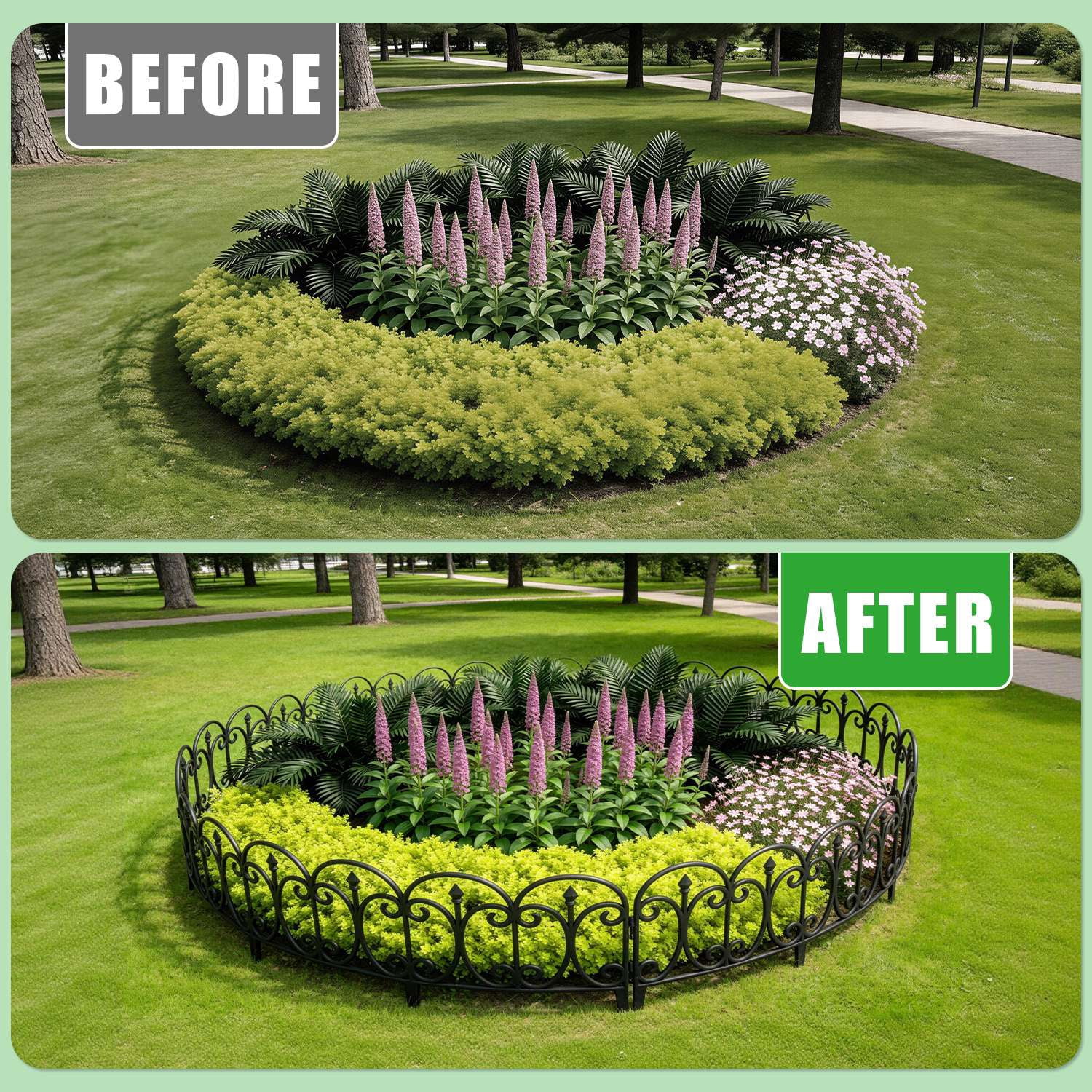 10 Pack Flexible Garden Fence Panels, Black PP Landscape Border with Rotatable Connectors, Weather-Resistant Decorative Edging for Flower Beds Lawn Pathways