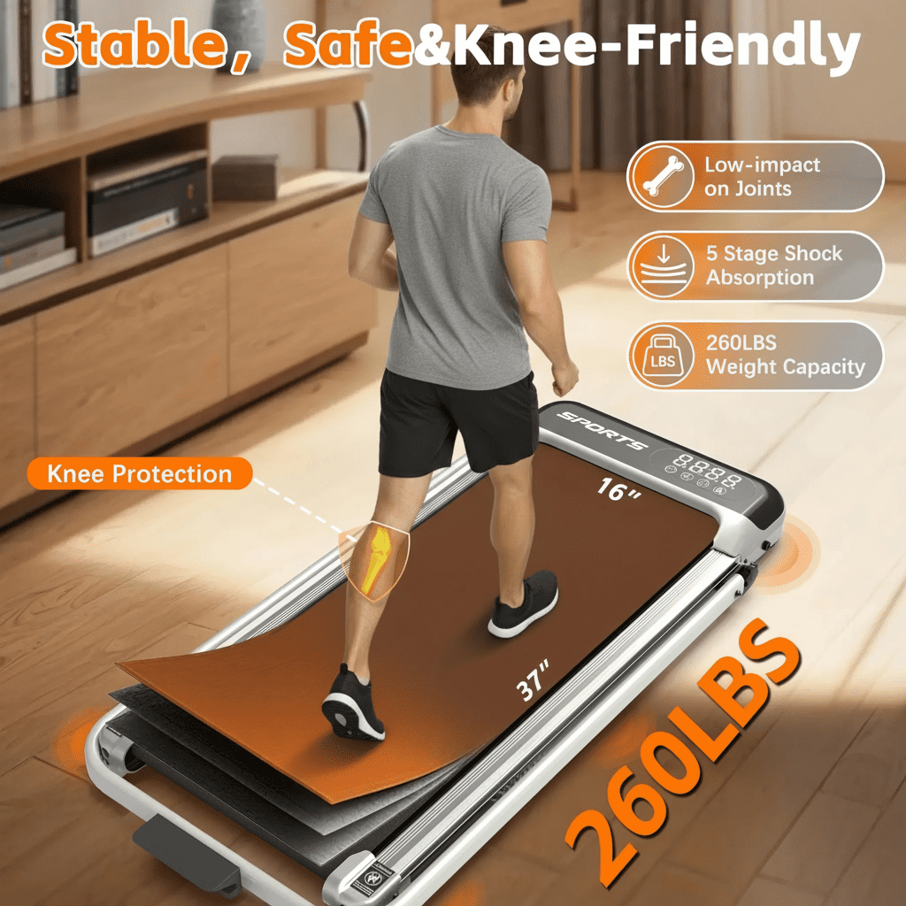 4 in 1 Treadmill Under Desk 0.6-5.0 MPH Foldable Walking Pad, Incline Knee Friendly LED Quiet Portable Treadmill For Home Office, Silver