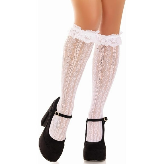 Zhengup Womens Sweetheart Knit Knee Highs With Lace Ruffle Cuff