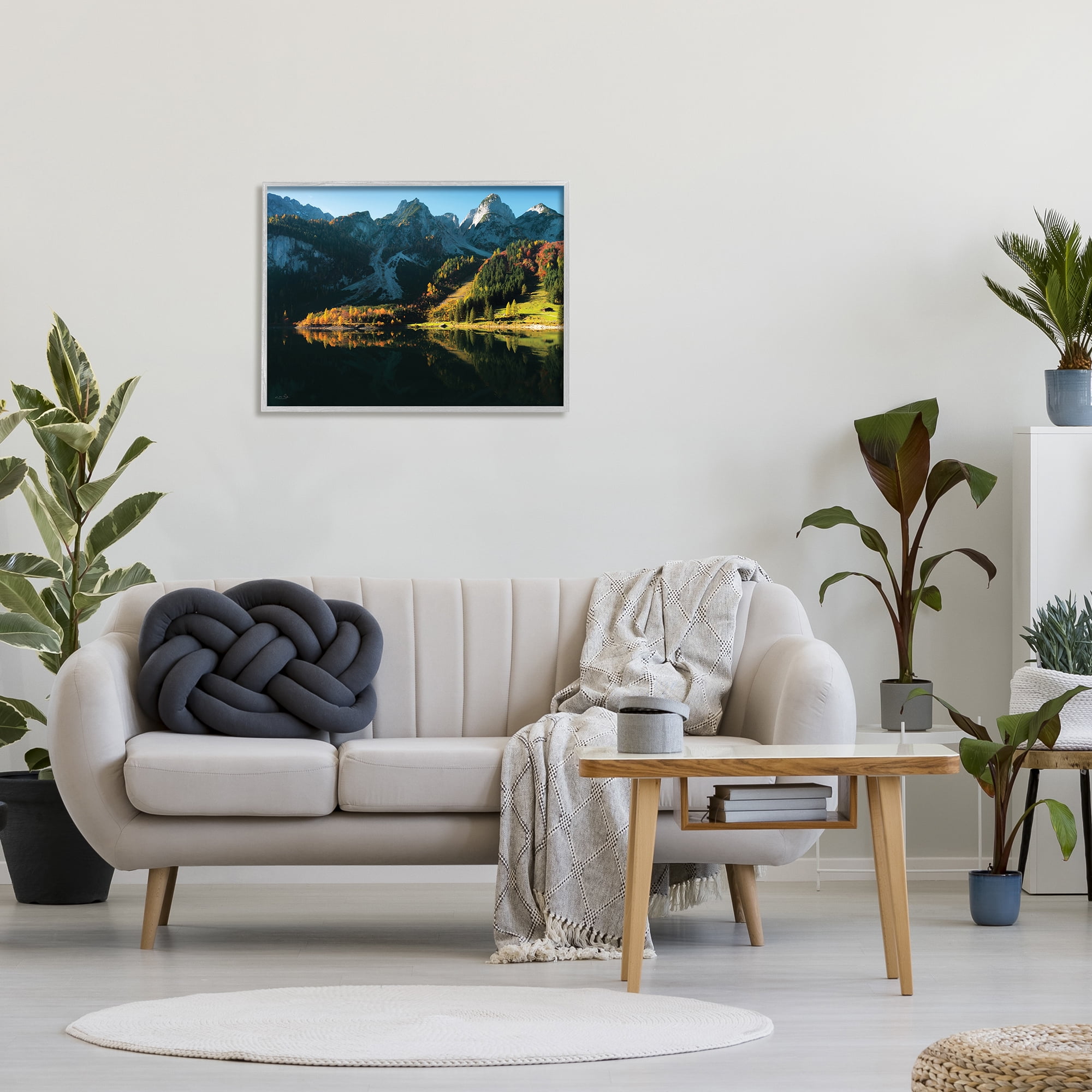 Stupell Autumn Foliage Mountain Lake Landscape Photography Gray Framed Art Print Wall Art