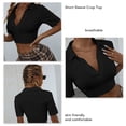 thumbnail image 5 of Women Crop Top V Neck Turn Down Collar Sporty Sweet Short Sleeve T Shirt for Daily Dating Casual Black S, 5 of 6