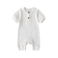 thumbnail image 4 of Qiylii Newborn Baby Solid Color Romper, Short Sleeve Knit Rib O Neck Button, 4 of 6