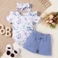 thumbnail image 2 of StylesILove Infant Baby Girls Floral Print Short Sleeve Bodysuit & Shorts & Headband 3pcs Set Spring Summer Romper Outfit (Blue Floral, 18 Months), 2 of 7