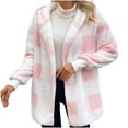 thumbnail image 2 of Sawvnm Plus Size Coat Women Fashion Winter Coat Long Sleeve Plaid Faux Shearling Oversized Jacket Pink S, 2 of 5