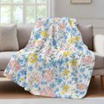 thumbnail image 4 of Pink Blue Yellow Flowers Throw Blanket, Flannel Fleece Blanket with Striped Design for Couch, Watercolor Botanical Floral Soft Breathable All Season Plush Blankets for Loveseat Sofa Bed 60"x80", 4 of 9