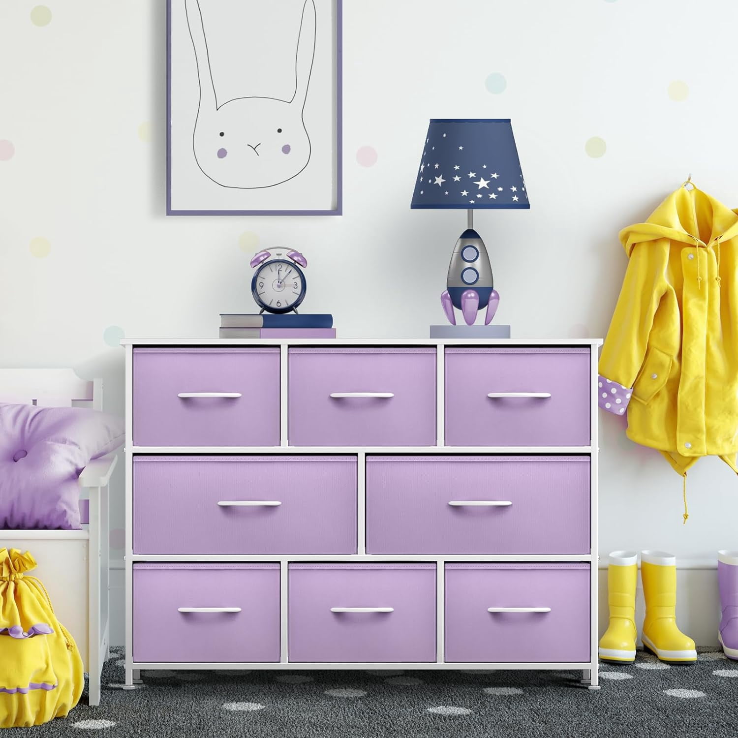 Sorbus Dresser with 8 Fabric Bins Drawers - Kids Furniture Storage Chest for Clothing Toys Organization, Bedroom, Closet (Purple)