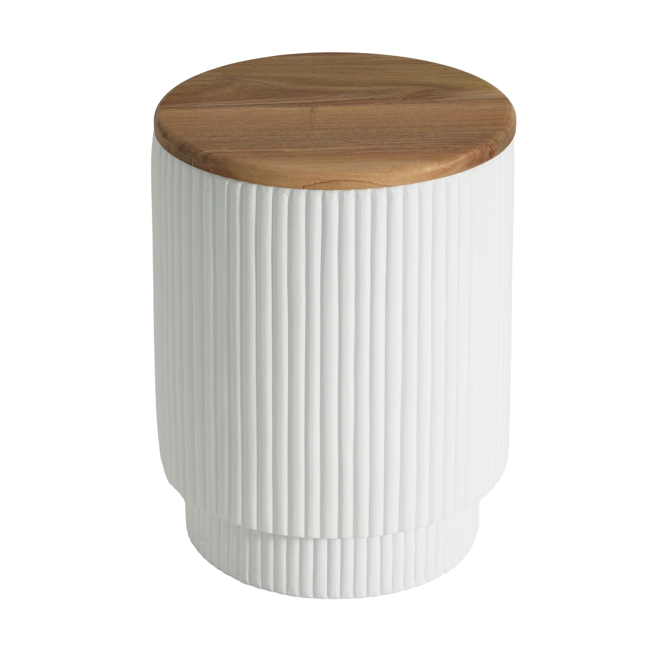Christopher Knight Home Outdoor MGO Side Table with Storage, Round End Table with Acacia Wood Lid, White