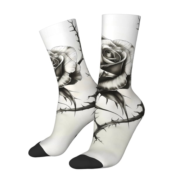 Balery Black And White Rose Calcetas Largas con Estampado para Hombre y Mujer – Suaves y Transpirables, Talla Única (US 5-11)