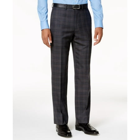 Blue Mens 32x32 Plaid Flat-Front Dress Pants 32
