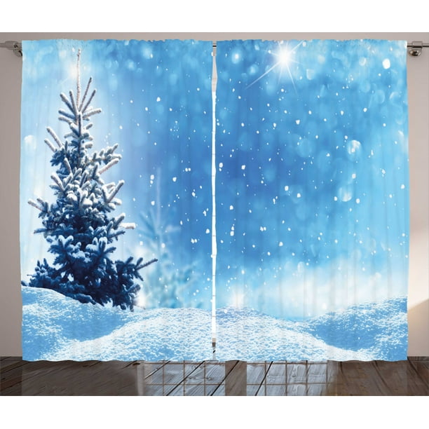 Winter Curtains 2 Panels Set, Artistic Rendition of Snowy Season of