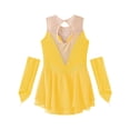 thumbnail image 5 of iixpin Kids Girls Figure Skating Dress with Gloves Dance Performance Costume Shiny Rhinestone Ballet Leotards Dress Yellow 6, 5 of 6