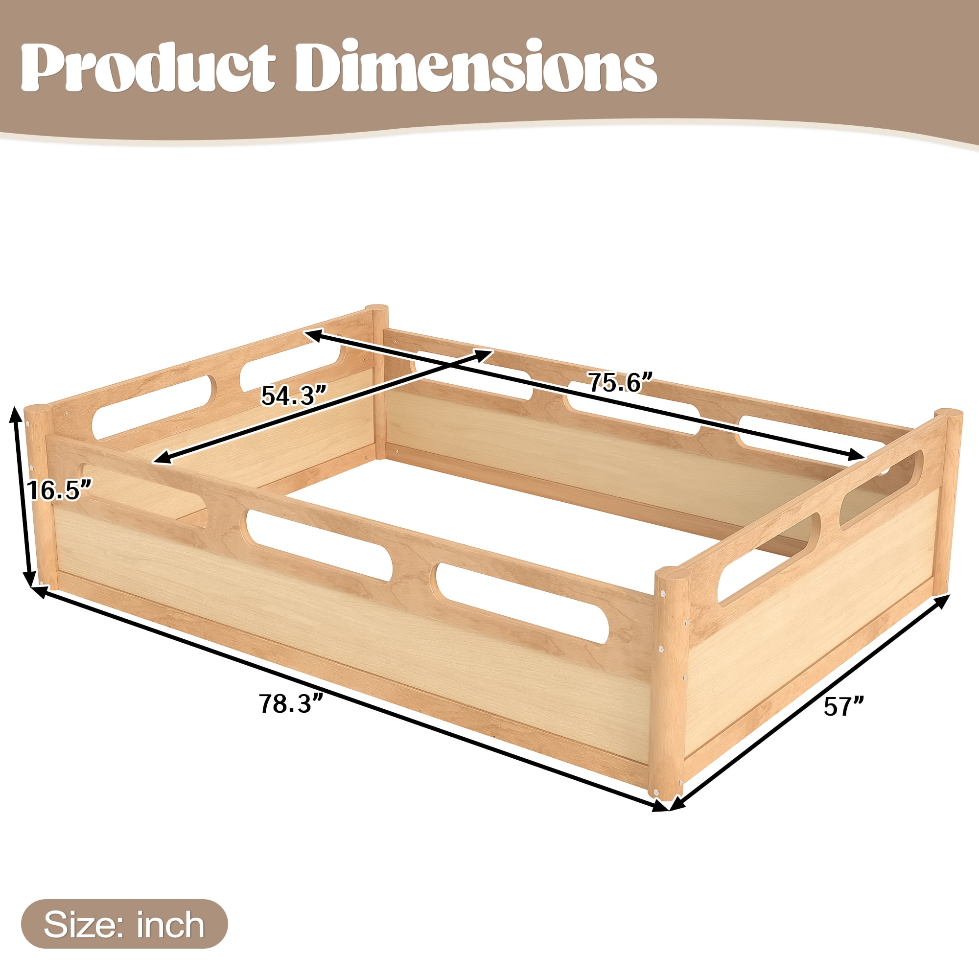 Leumius Full Size Floor Bed with Full-length Guardrails,Low Profile Montessori Bed Frame,Easy Assembly, No Box Spring Needed,Natural