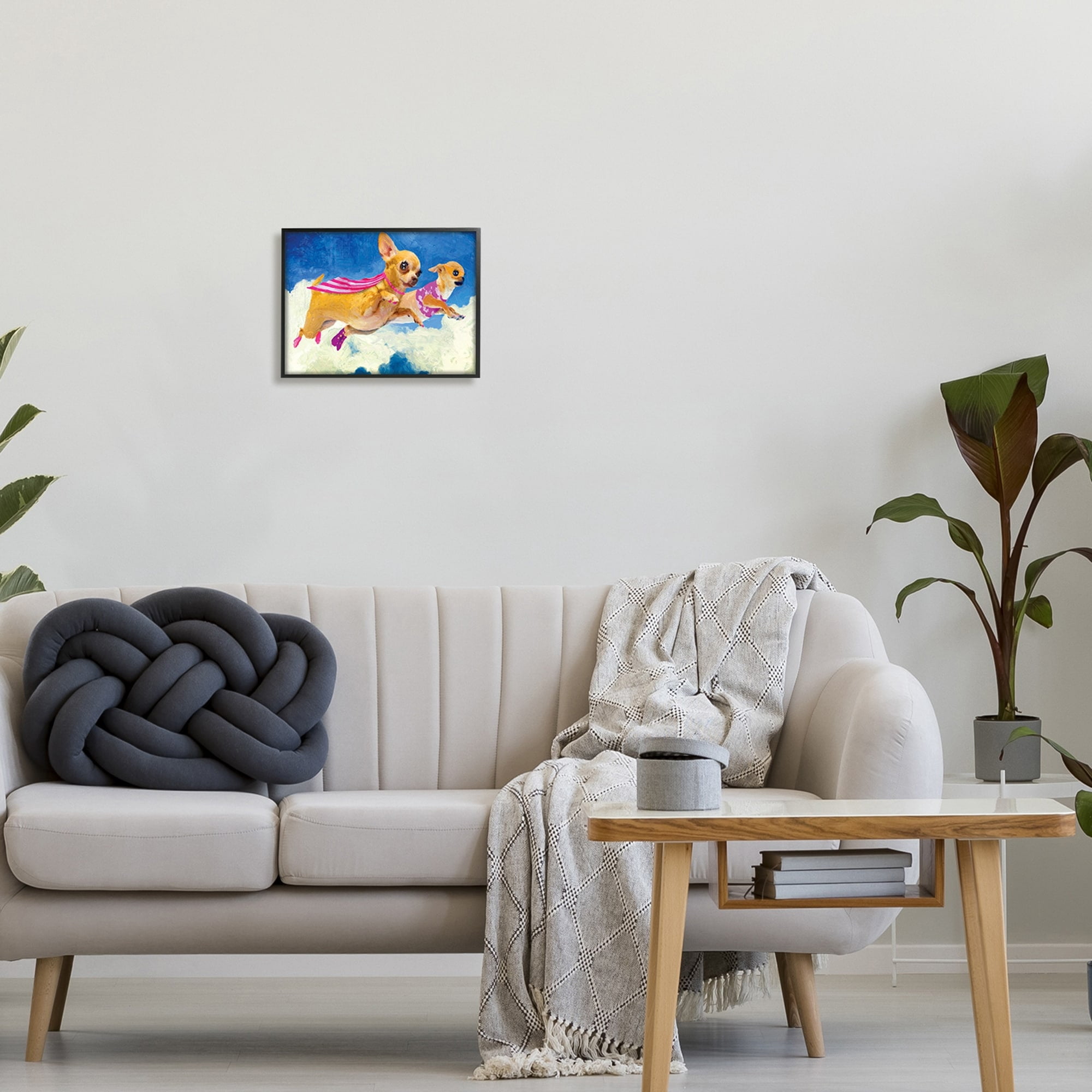 Stupell Industries Chihuahua Dogs Flying Cloudy Sky Pink Capes Framed Wall Art, 14 x 11, Design by Porter Hastings