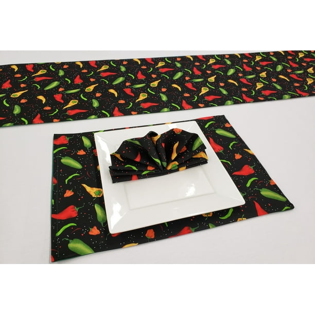 Hot Peppers Placemat Table Runner Cloth Napkins Set by Penny's Needful
