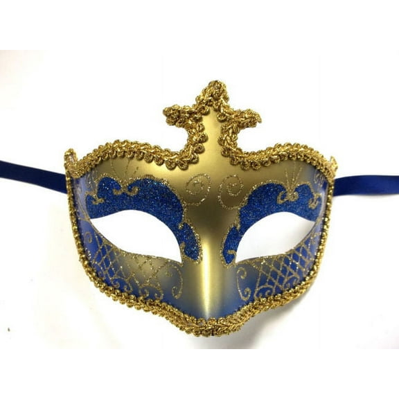 Blue Gold Glitter Venetian Masquerade Costume Mask Halloween New Years Party