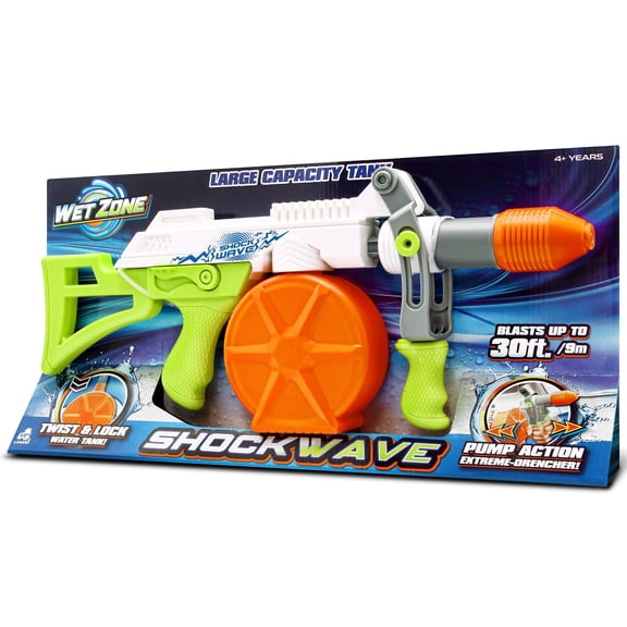 Lanard: Water Blaster - Shockwave - Green-White-Orange, Pump Action Extreme Drencher Toy, Sprays Water Up To 27ft, 23.6oz Tank, Outdoor Play, Kids 4 