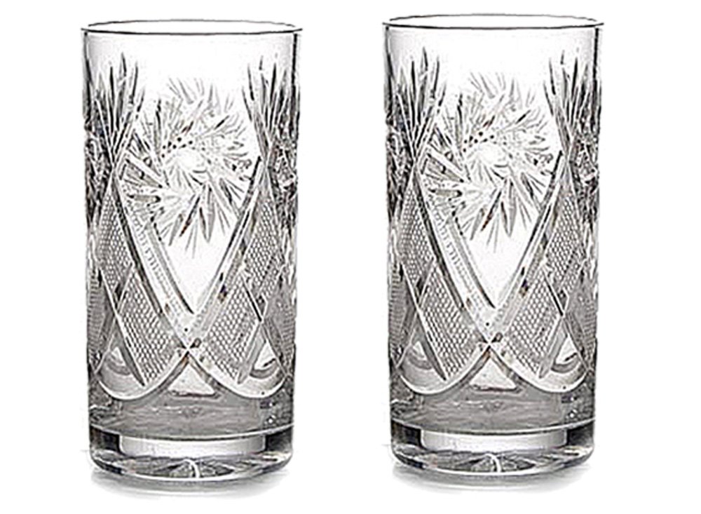 Russian Collection Set of 6 x 8.5 oz. Traditional Cut Crystal Drinking Glasses, Fits Metal Glass Holder Podstakannik, Tempered for Hot and Cold