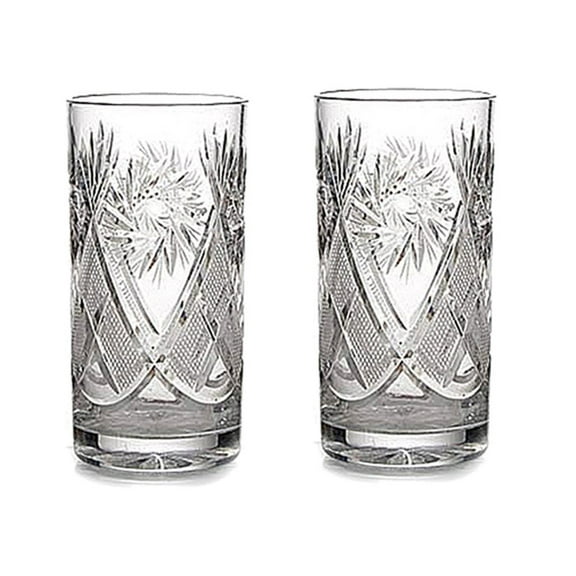 Cut Crystal Highball Tea Glass for Hot/Cold Beverages (11 oz), fits Metal Glass Holder Podstakannik, Vintage (2)