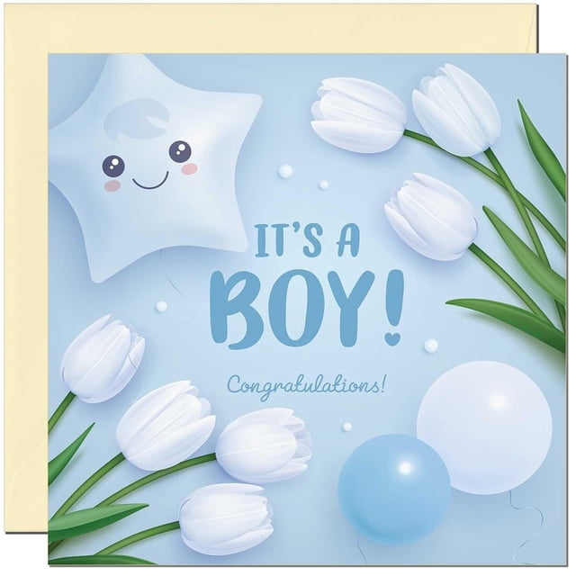 Tarjeta para baby shower Purple Fox It's a Boy, 145 mm x 145 mm