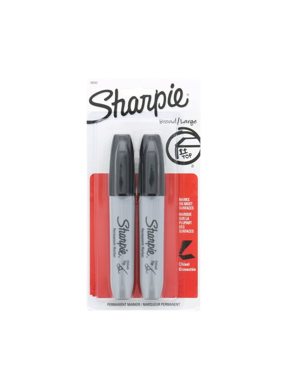 Sharpie Permanent Markers, Chisel Tip, Black, 2 Count