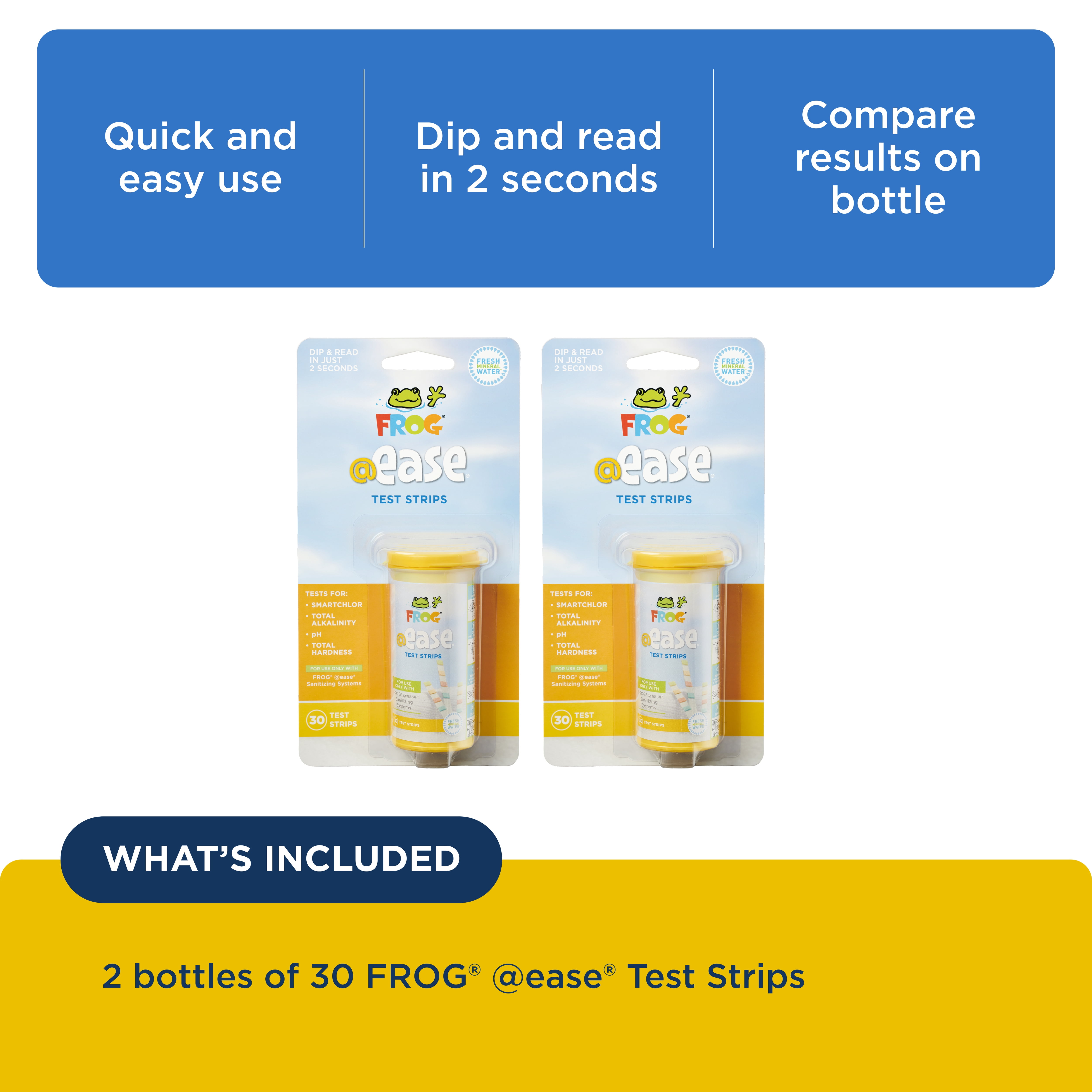 FROG @ease Test Strips for Hot Tubs and Swim Spas - Test Strip with Out Indicator for FROG @ease SmartChlor Cartridges, pH, Total Alkalinity and Total Hardness - 2 pack