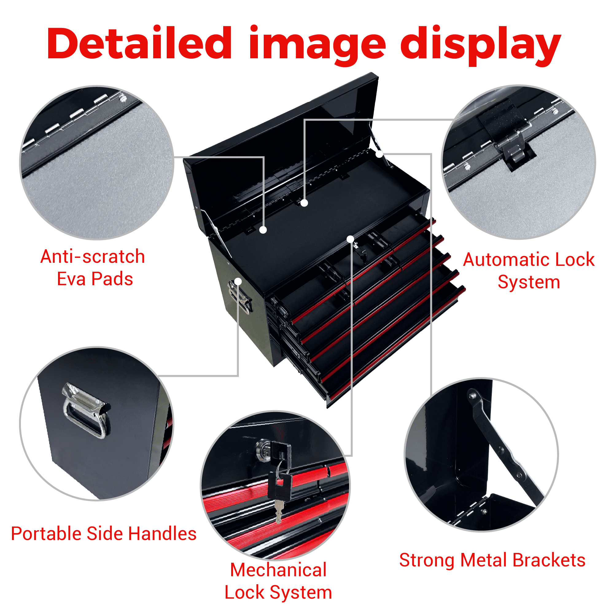 Heavy Duty Metal Tool Box,24 Inch Portable Tool Chest with 9 Drawers, Ball Bearing Slide Drawers with Auto-Locking System, Lockable Top Box Tool Organizer for Garage, Workshop, Truck,Black