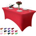 thumbnail image 1 of Nappe Rouge 8 Pieds pour Table Rectangulaire Nappe Extensible Rectangulaire Ajustée en Spandex 8 Pieds pour Anniversaire, Cocktail, Mariage, Banquet Fête en Plein Air, 1 of 6