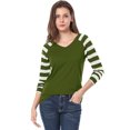 thumbnail image 3 of Tops A Rayas Con Cuello En V Y Mangas Raglán Largas Para Mujer Verde blanco XS, 3 of 6