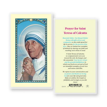 

Saint Teresa of Calcutta Laminated Catholic Prayer Holy Card with Prayer on Back Pack of 25
