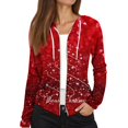 thumbnail image 4 of Women's Fashion Christmas Print Casual Zip-Up Long-Sleeve Hooded Jacket, for Outdoor Activities and Daily Use,Red,2XL, 4 of 6