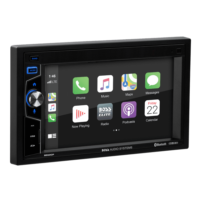 BOSS Audio Systems Elite Series BE62CP Car Audio Stereo System, Apple CarPlay - 6.2 Inch Double Din, Touchscreen, Bluetooth Audio and Calling Head Unit, AM/FM Radio Receiver, No CD Player, USB, SD