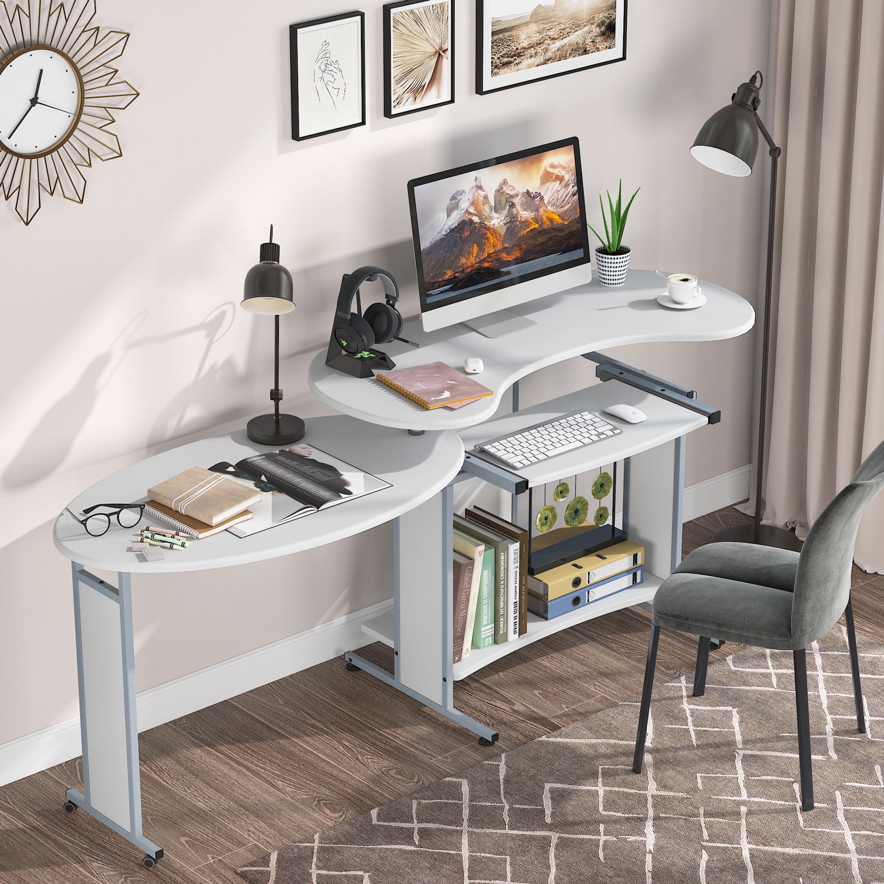 L-Shaped Computer Desk, TribeSigns Rotating Corner Desk & Modern Office Study Workstation for Home Office or Living Room - 1