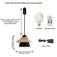 thumbnail image 3 of FSLiving Rechargeable Battery Operated Pendant Light with Sleeve&Round Hook RGB Mode Adjustable Wire Length Hanging Light Wooden Black Metal Modern Dimmable Lamp for Courtyard Countertop - Set of 3, 3 of 5
