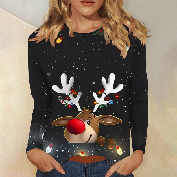 Neewe Womens Crewneck Long Sleeve Tops MXsual Dots Fall Christmas 2025 Tshirts Shirts