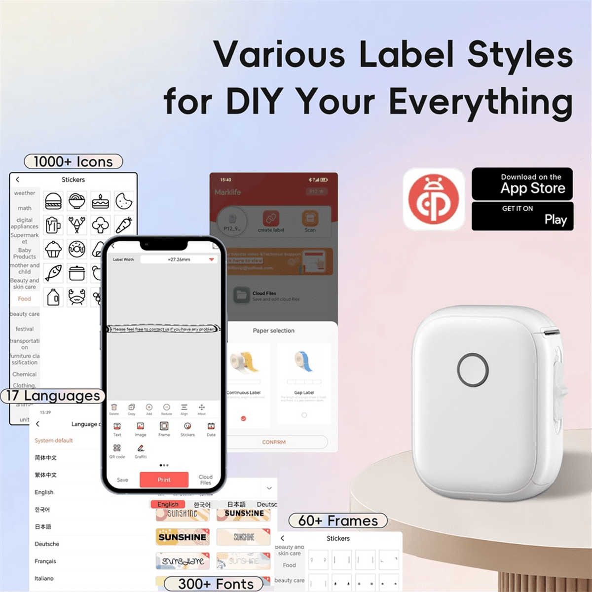 P12 Label Maker Mini Bluetooth Label Printer Portable Thermal Sticker Machine for Storage Barcode  Home