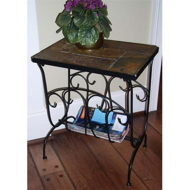 Magazine End Table with Slate Top Metal/Slate