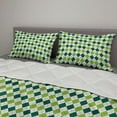 thumbnail image 2 of Geometric Comforter & Sham Bedding Set, Classical Diamond Line Pattern with Dotted Lines Vintage Design, 3 pcs Duvet Set Microfiber Filling Quilt, 5 Sizes, Lime Green Dark Green, by Ambesonne, 2 of 4