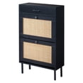 thumbnail image 6 of Spaco Shoe Cabinet with Iron High Feet, Shoe Cabinet Shoe Cabinet with Black Frame and Original Wood Color Rattan Surface, Large Capacity Shoe Cabinet, Black, 6 of 11