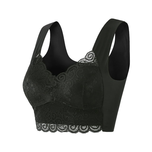 B91xZ Front Close Wirefree Back Support Posture Full Coverage Bra Double Support Wirefree Bra,Black XL