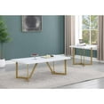 thumbnail image 2 of 2pc White Wood Coffee Table Set with Gold Painted Legs, 2 of 4