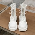 thumbnail image 4 of Viluyesy Womens Combat Boots Platform Lace Up Round Toe Faux Leather Comfortable Walking Casual Shoes White Size 5, 4 of 9