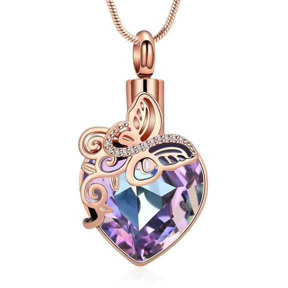 Heart Urn Necklace for Ashes with Butterfly Birthstone Cremation Jewelry with Funnel Filler Kit Ashes Necklace for Human / Pet