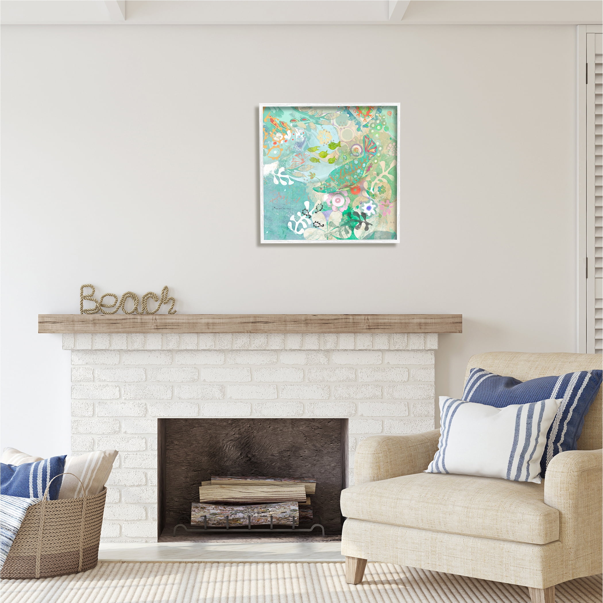 Stupell Industries Paisley Fish Pattern Animals & Insects Painting White Framed Art Print Wall Art, 24 x 24
