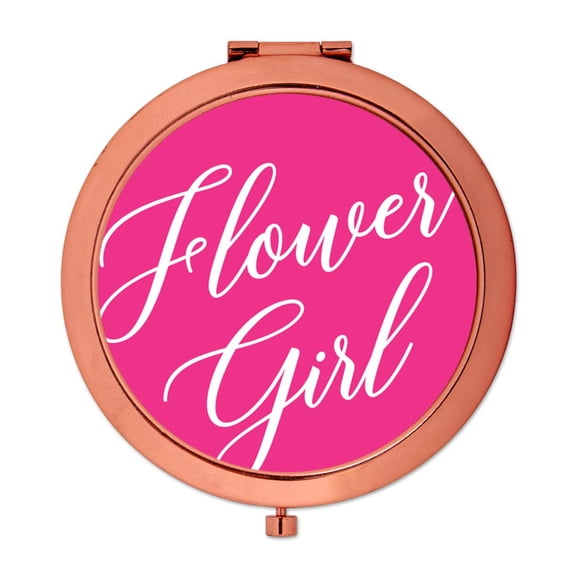 Koyal Wholesale Rose Gold Compact Mirror Flower Girl Wedding Gift, Fuchsia Hot Pink, 1-Pack