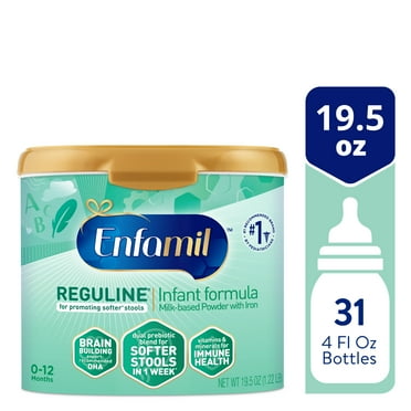 Enfamil Reguline Baby Formula, Designed for Soft, Comfortable Stools, with Omega-3 DHA & Probiotics for Immune Support, Reusable Powder Tub, 19.5 Oz