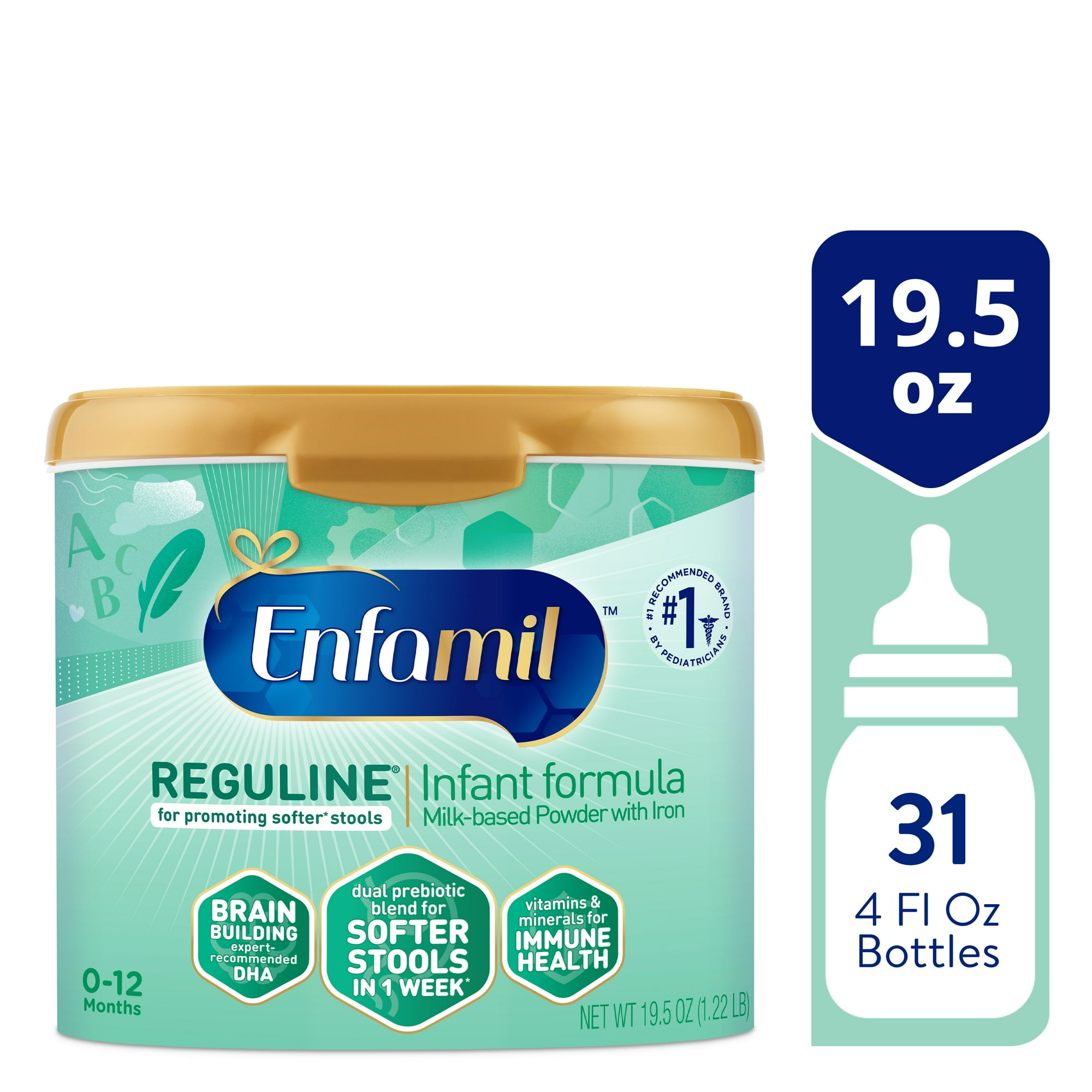 Enfamil Reguline Powder Baby Formula, Promotes Soft Stools, 19.5 oz Tub