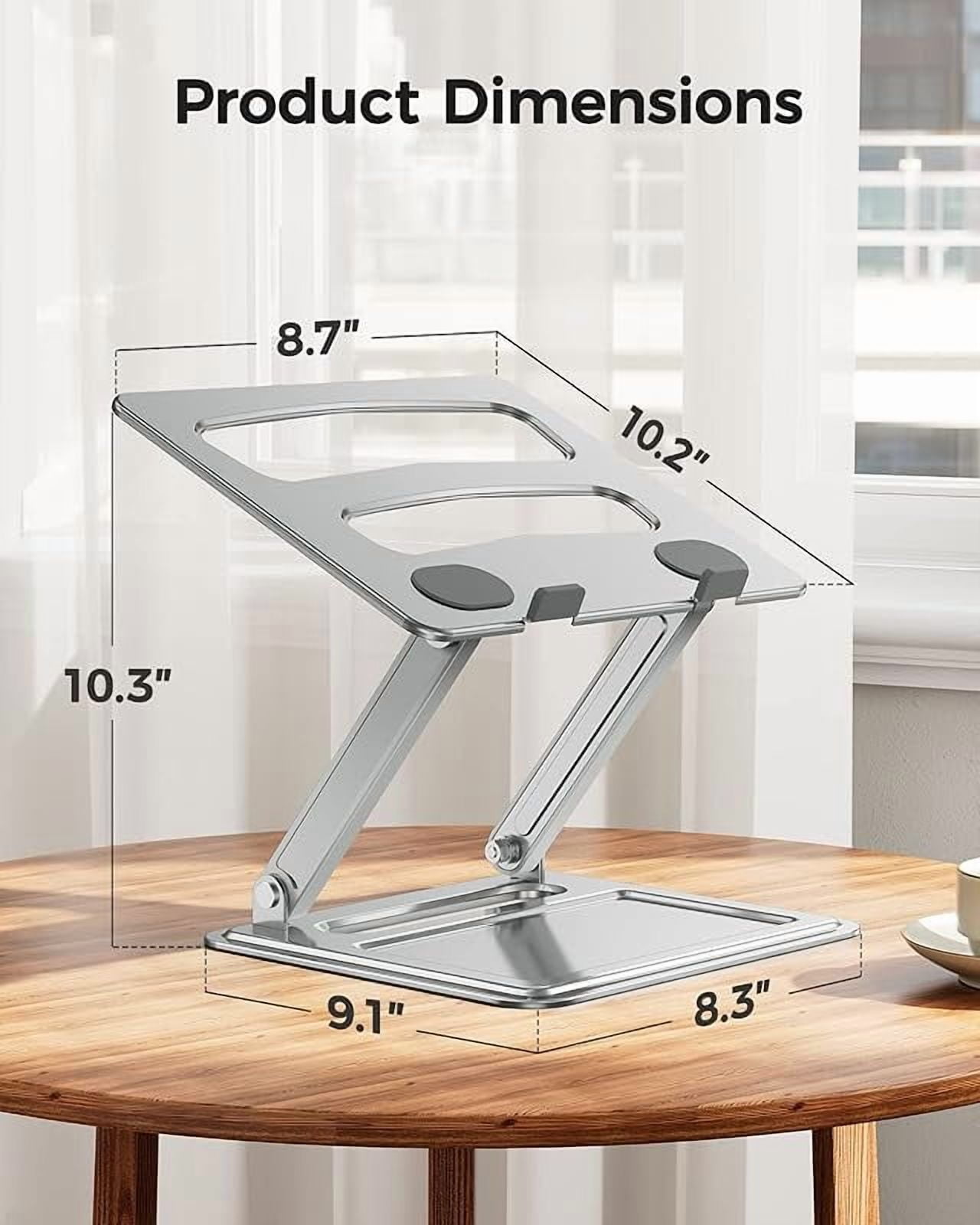 Laptop Stand for Desk, Adjustable & Foldable Laptop Riser for 10-15.6 Inch Laptops, Computer Stand for MacBook/Notebook, Portable Ergonomic Holder Up to 17.6lbs - Silver