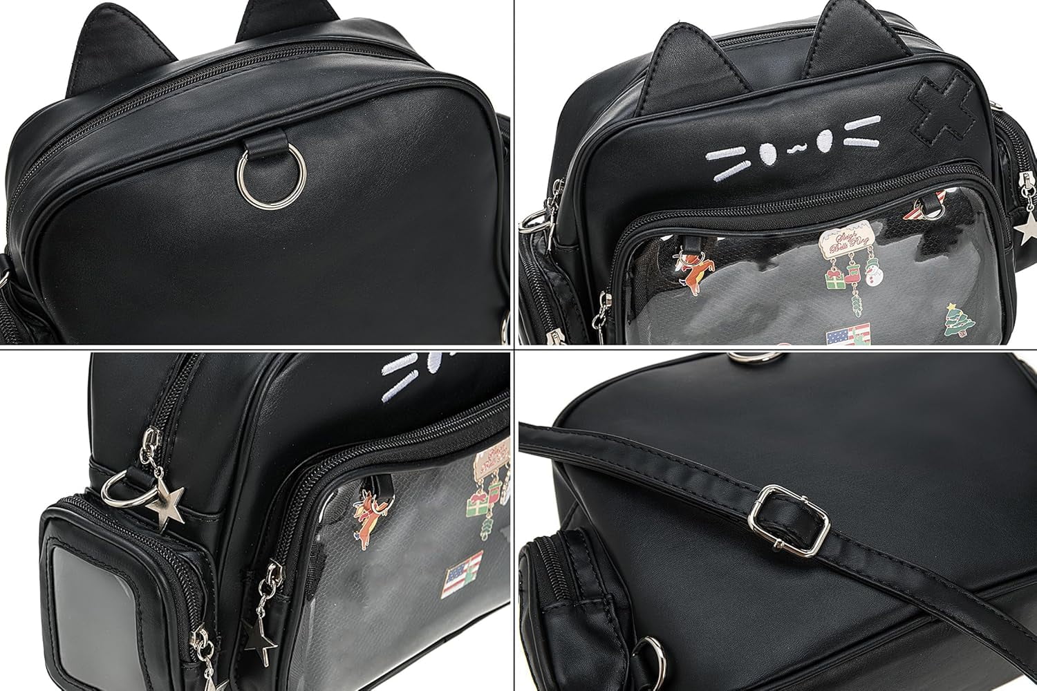 Kwuty Kawaii Ita Bag Backpack Crossbody Bag Cat Shoulder Bags Multi-Purpose Pin Display with Insert